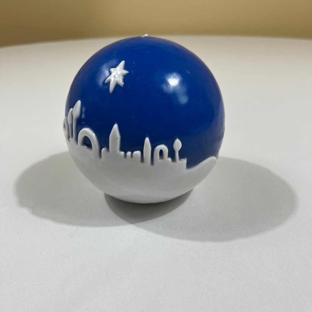 Waxman Candles Nativity Ball Candle Blue White Christmas Decor 4 Inch Round